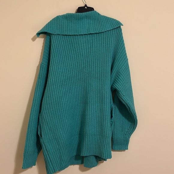 Free people Cardigan  Crochet Sweater size L Turquoise NWOT - Picture 5 of 13